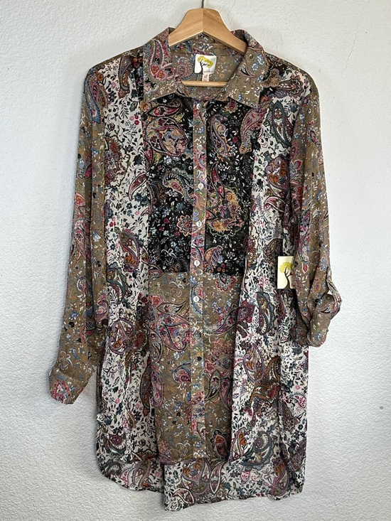 fig and flower Tops - NEW Fig and Flower Sheer Button Down Top Paisley Boho Womens XL Long Sleeve